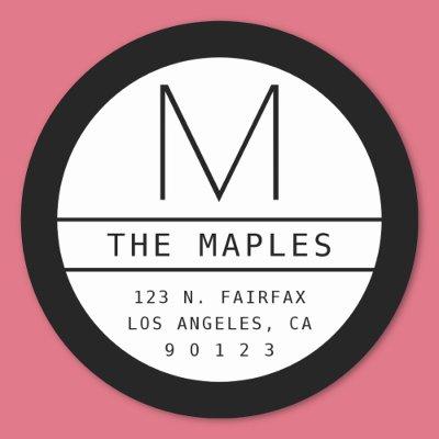 Modern Return Address & Monogram | Gradient Black Classic Round Sticker