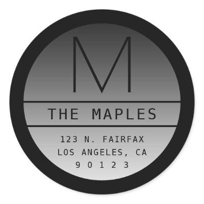 Modern Return Address & Monogram | Gradient Black Classic Round Sticker