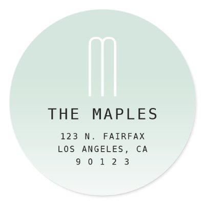 Modern Return Address & Monogram | Light Green Classic Round Sticker