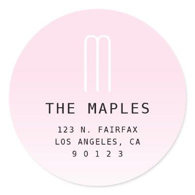 Modern Return Address & Monogram | Light Pink Classic Round Sticker