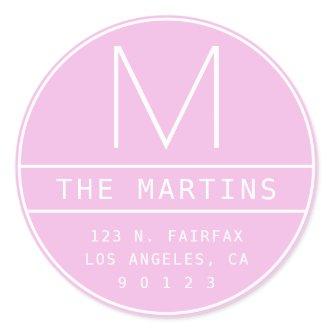 Modern Return Address & Monogram | Pink Orchid Classic Round Sticker