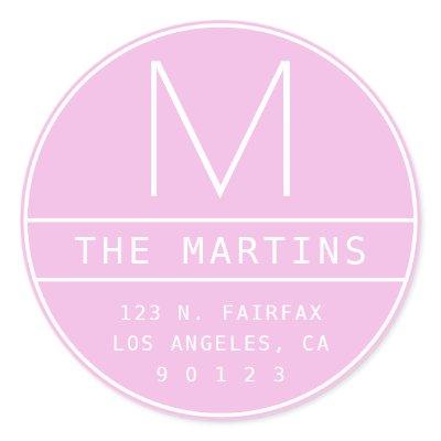 Modern Return Address & Monogram | Pink Orchid Classic Round Sticker