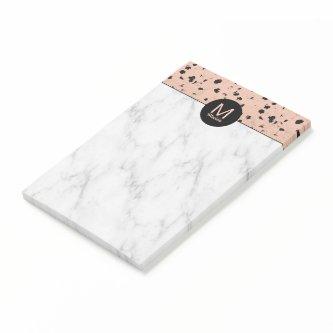 Modern Rose Gold and Marble Pattern with Monogram Post-it Notes