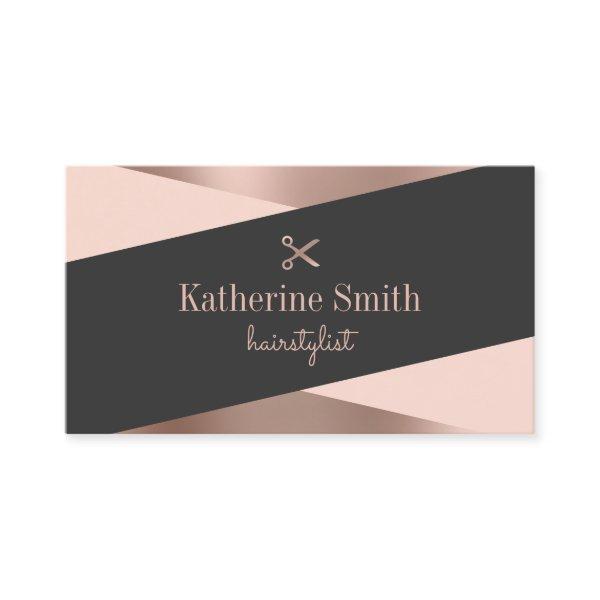 Modern rose gold & black scissors hairstylist
