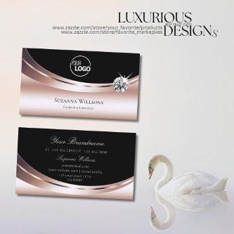 Modern Rose Gold Black with Logo Sparkly Diamond
