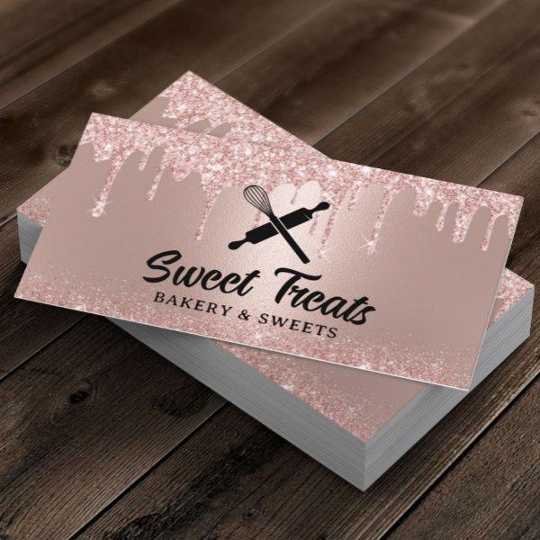 Modern Rose Gold Drips Pastry Chef Cupcake Bakery