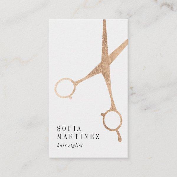 Modern rose gold foil hair stylist scissors logo