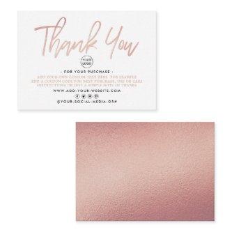 Modern Rose Gold Foil Script Business Thank You Enclosure Card
