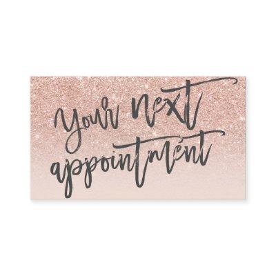 Modern rose gold glitter blush script typography appointment card