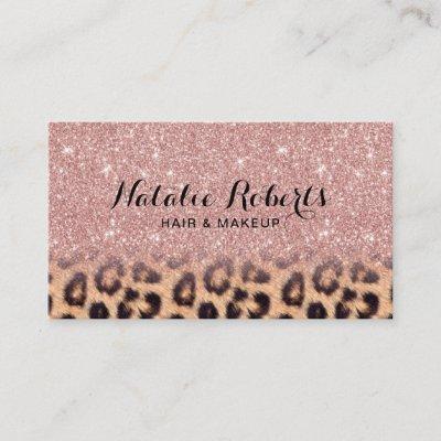 Modern Rose Gold Glitter Leopard Beauty Salon