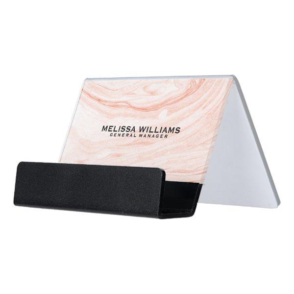 Modern Rose-Gold Marble Swirls Stone Texture Desk  Holder