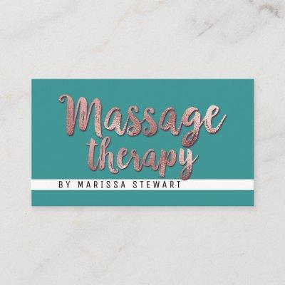 Modern Rose Gold Teal Simple Massage Therapist