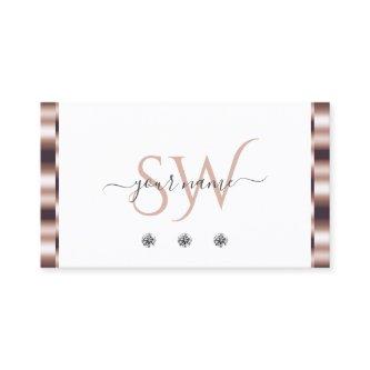 Modern Rose Gold White Sparkling Diamonds Monogram