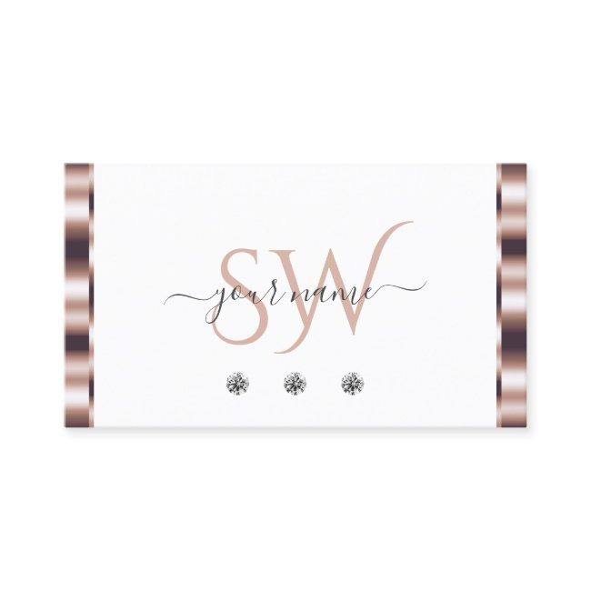 Modern Rose Gold White Sparkling Diamonds Monogram