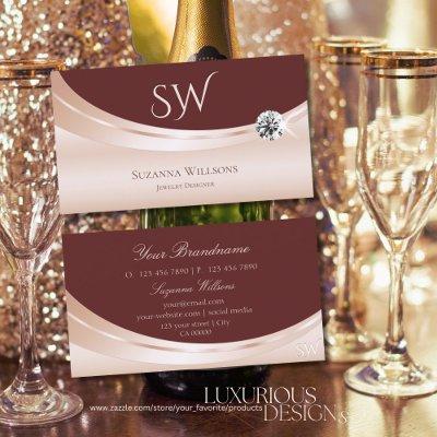 Modern Rosegold Wine Red with Monogram and Diamond