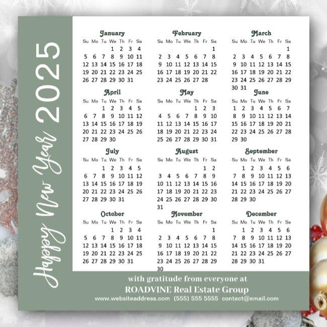 Modern Sage Green 2025 Calendar Business Magnetic