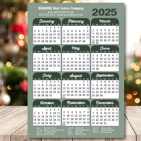 Modern Sage Green 2025 Calendar Business Simple Holiday Card