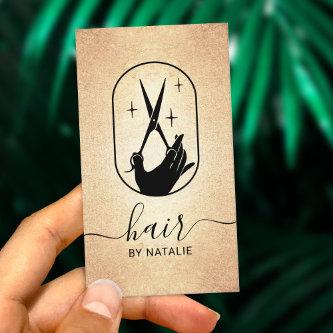 Modern Scissor & Hand Logo Hair Salon Gold