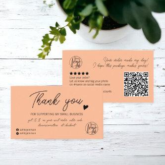 Modern script black peach order logo thank you qr