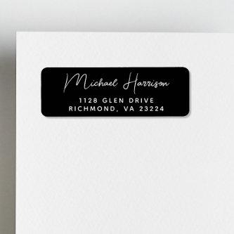 Modern Script Black Return Address Label