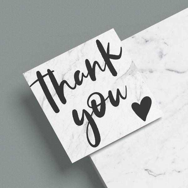 Modern script black white marble thank you square