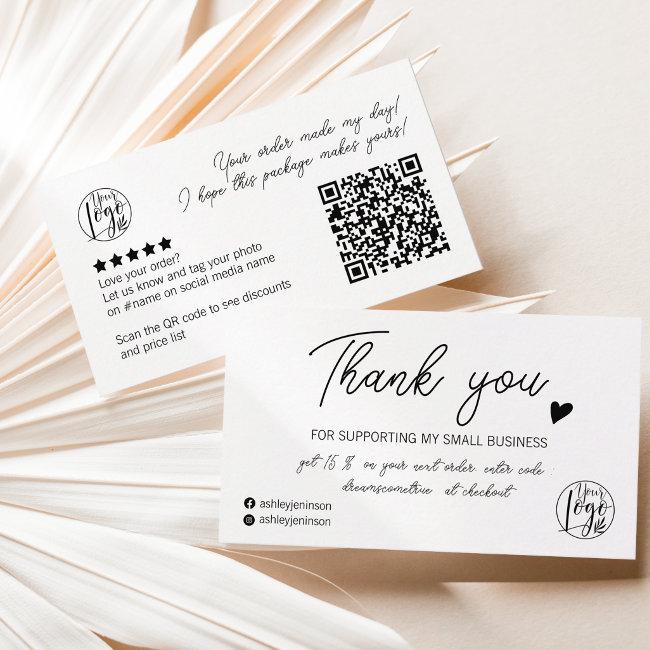 Modern script black white order logo thank you qr