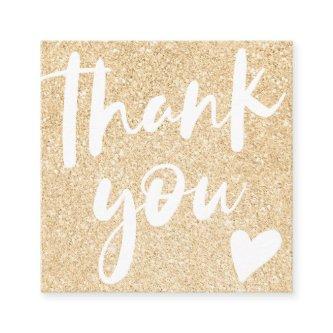 Modern script font gold glitter pink thank you square