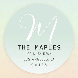 Modern Script Initial Return Address | Green Ombre Classic Round Sticker