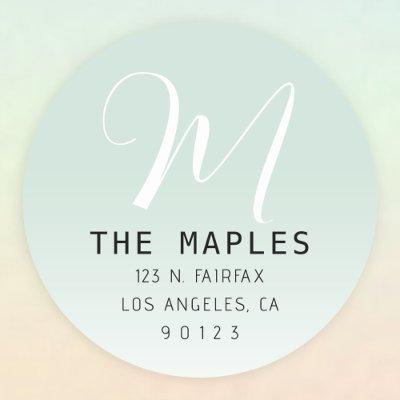 Modern Script Initial Return Address | Green Ombre Classic Round Sticker
