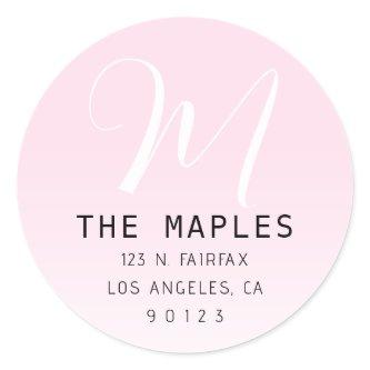 Modern Script Initial Return Address | Pink Ombre Classic Round Sticker