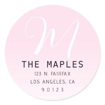 Modern Script Initial Return Address | Pink Ombre Classic Round Sticker