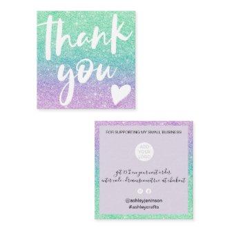 Modern script mermaid glitter teal thank you square