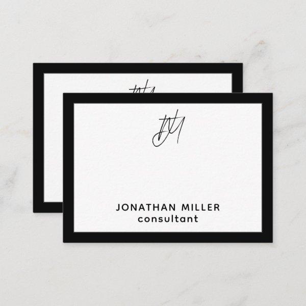 Modern Script Monogram Name and Title Note Card