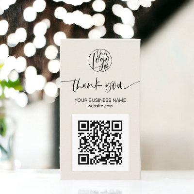 Modern script QR code black ivory order thank you