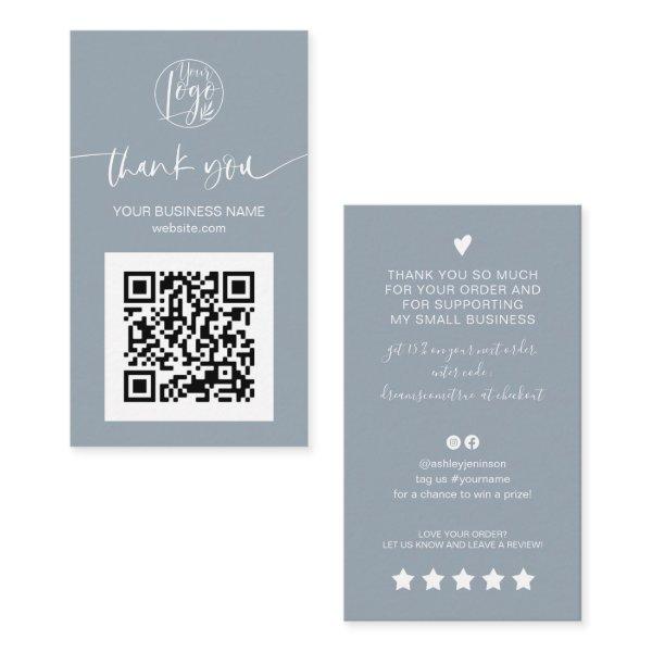 Modern script QR code dusty blue order thank you