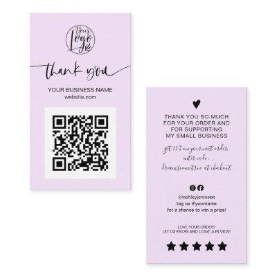 Modern script QR code lavender order thank you