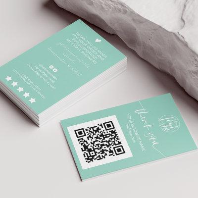 Modern script QR code mint green order thank you