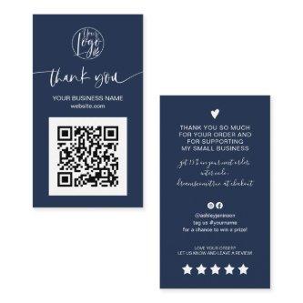 Modern script QR code navy blue order thank you