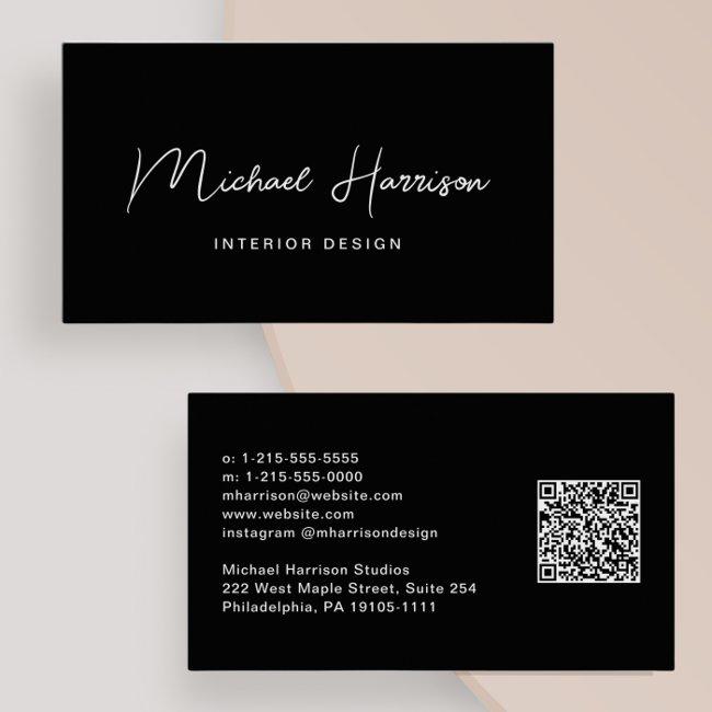 Modern Script QR Code Professional Black