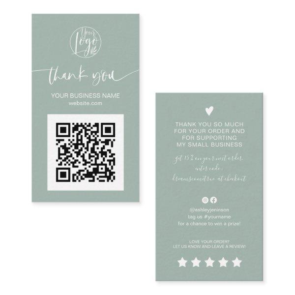 Modern script QR code sage green order thank you