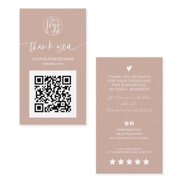 Modern script QR code tan peach order thank you