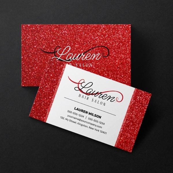 Modern Shiny Red Glitter Hair Stylist Salon