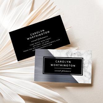 Modern Silver Brushed Foil White Marble Black