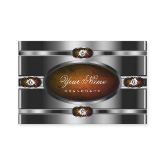 Modern Silver Dark Orange Marble and Faux Diamonds