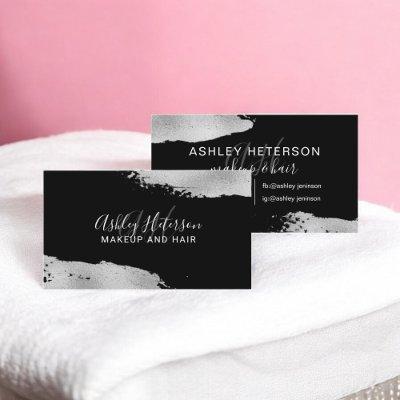 Modern silver foil brushstroke makeup monogram