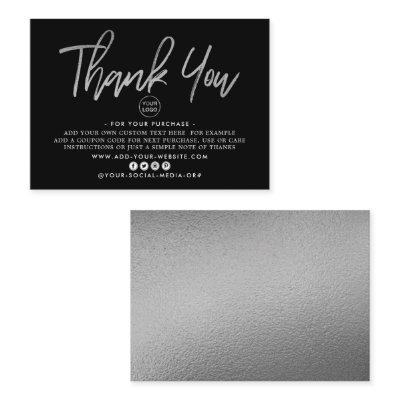 Modern Silver Foil Script Business Thank You Enclosure Card