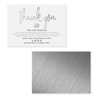 Modern Silver Foil Script Business Thank You Enclosure Card