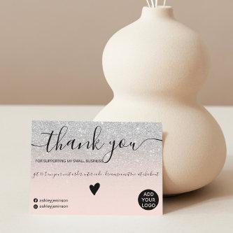 Modern silver glitter blush order thank you