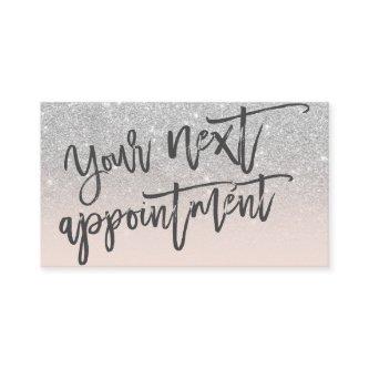 Modern silver glitter blush pink script typography appointment card