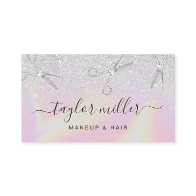 Modern silver glitter holographic hairstylist